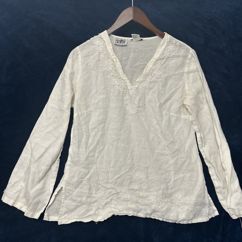 Richard Malcolm Irish Linen Top Woman's S Dainty Beaded Embellished Boho